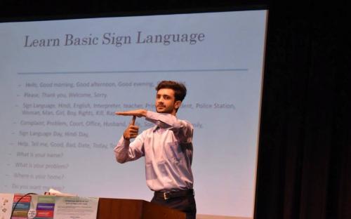 The NCW staff joined Mr. Sapan, Deaf Instructor, ISLRTC during an interactive session on basic sign language. They were taught how to sign key words and phrases to enable them to better understand and communicate with deaf women complainants.